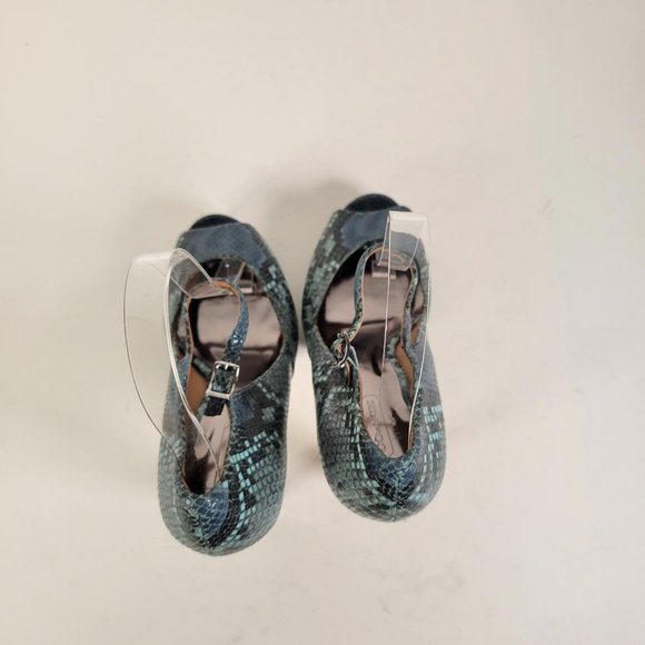 Coach SHAWNA Teal Green Blue Snake Leather Peep Toe Pumps SHAWNA Women Size 6.5 - Picture 9 of 14